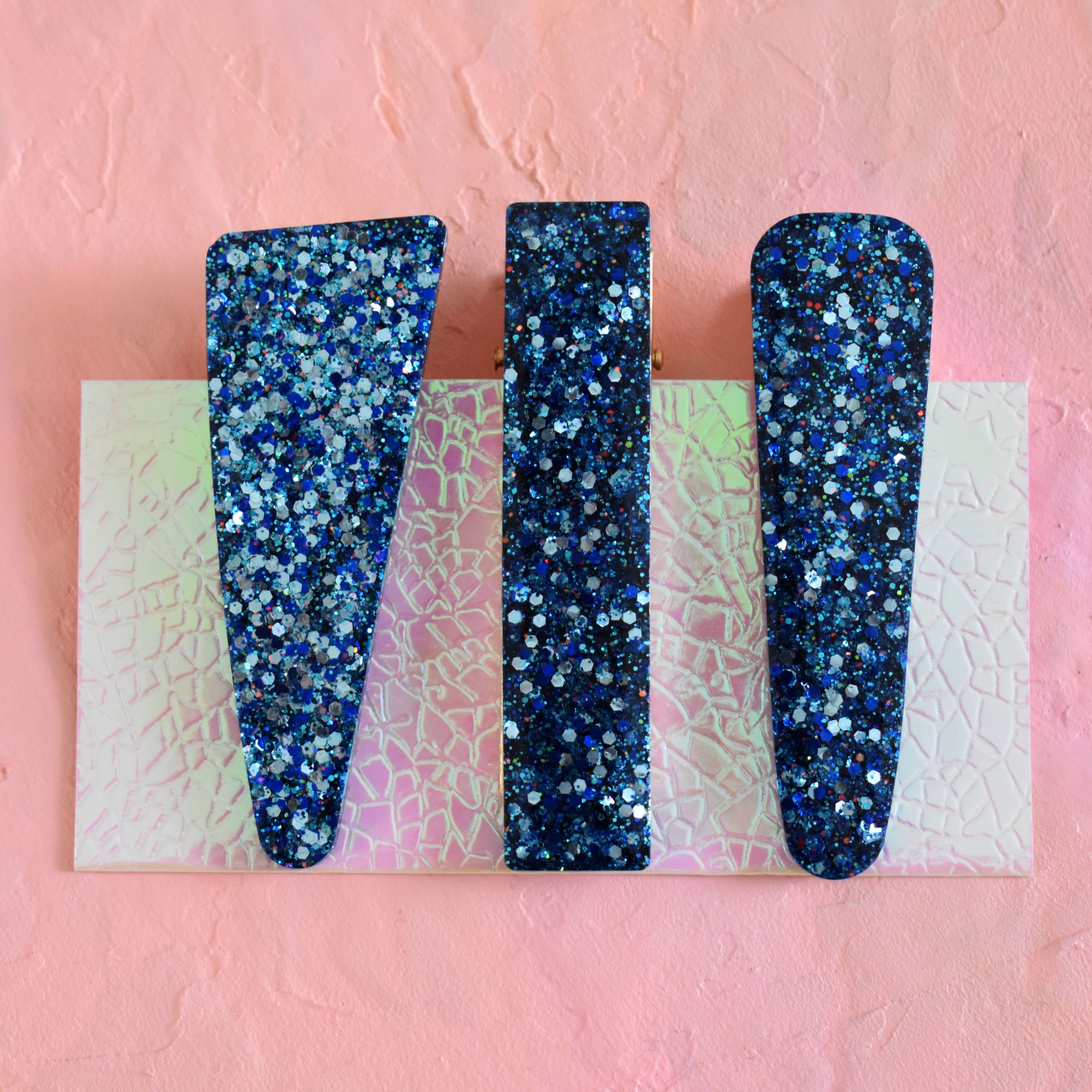 Sparkling Blue Handmade Resin Hair Clips