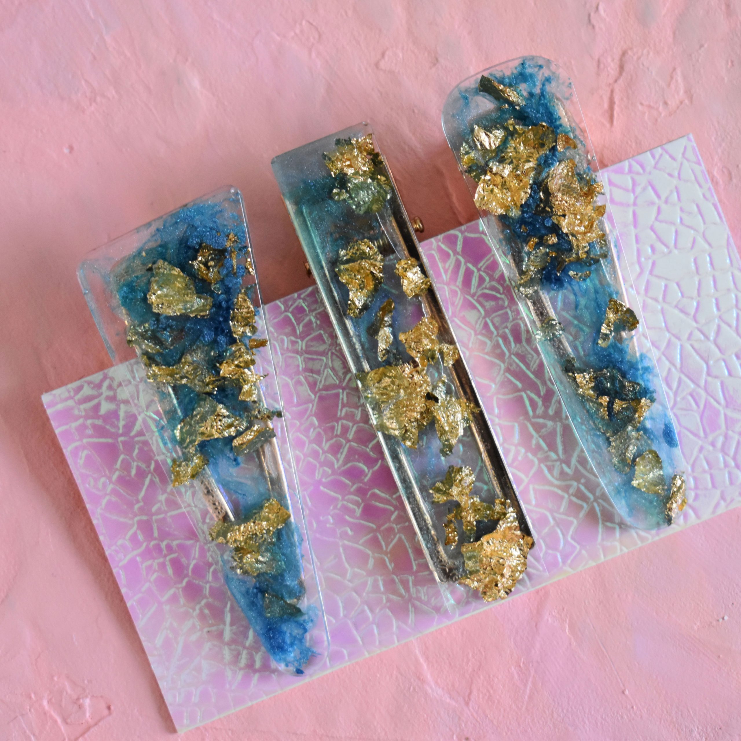 blue mermaid handmade resin hair clips