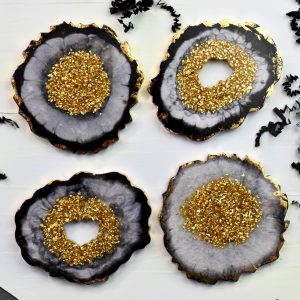 Black and gold resin coasters