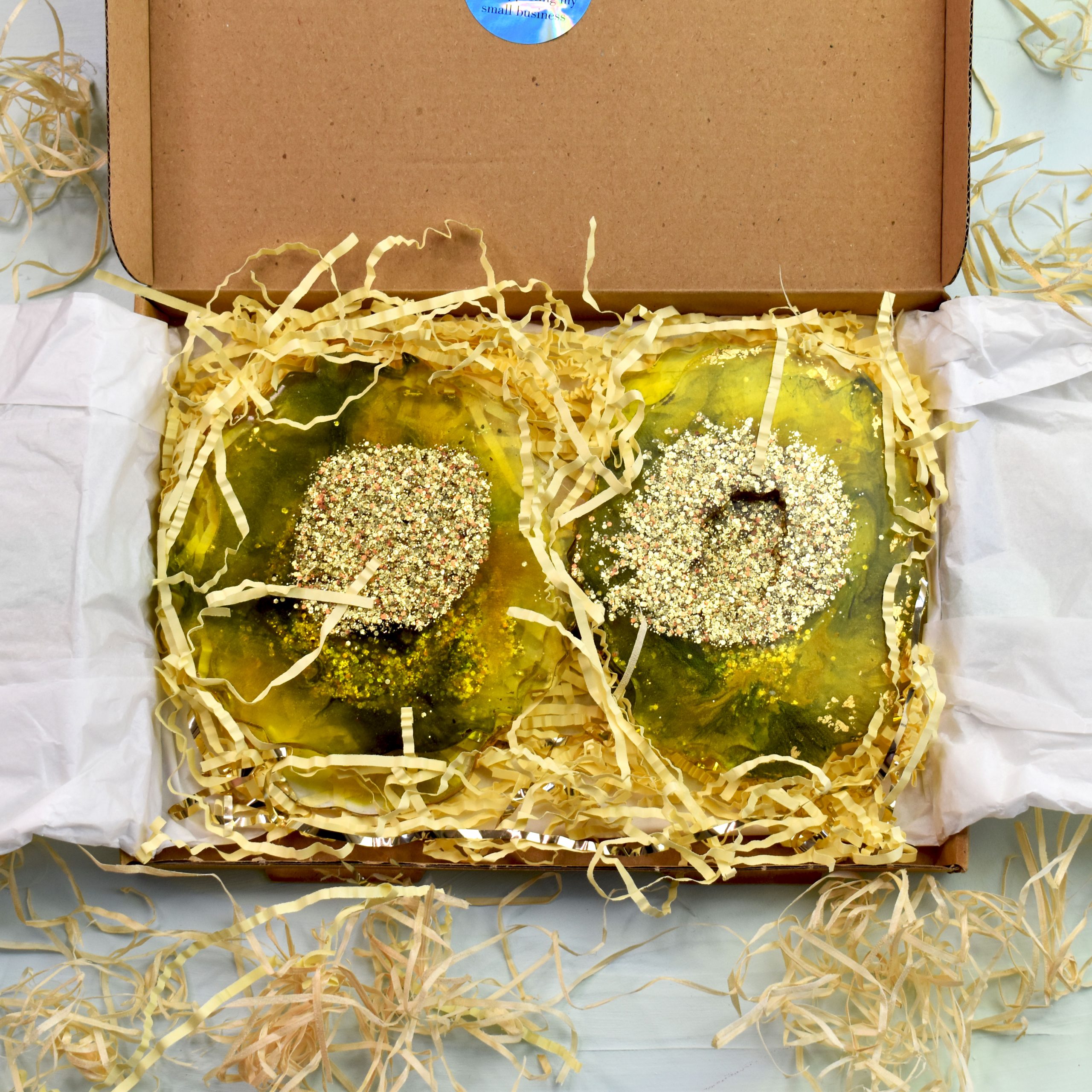 yellow and green coasters