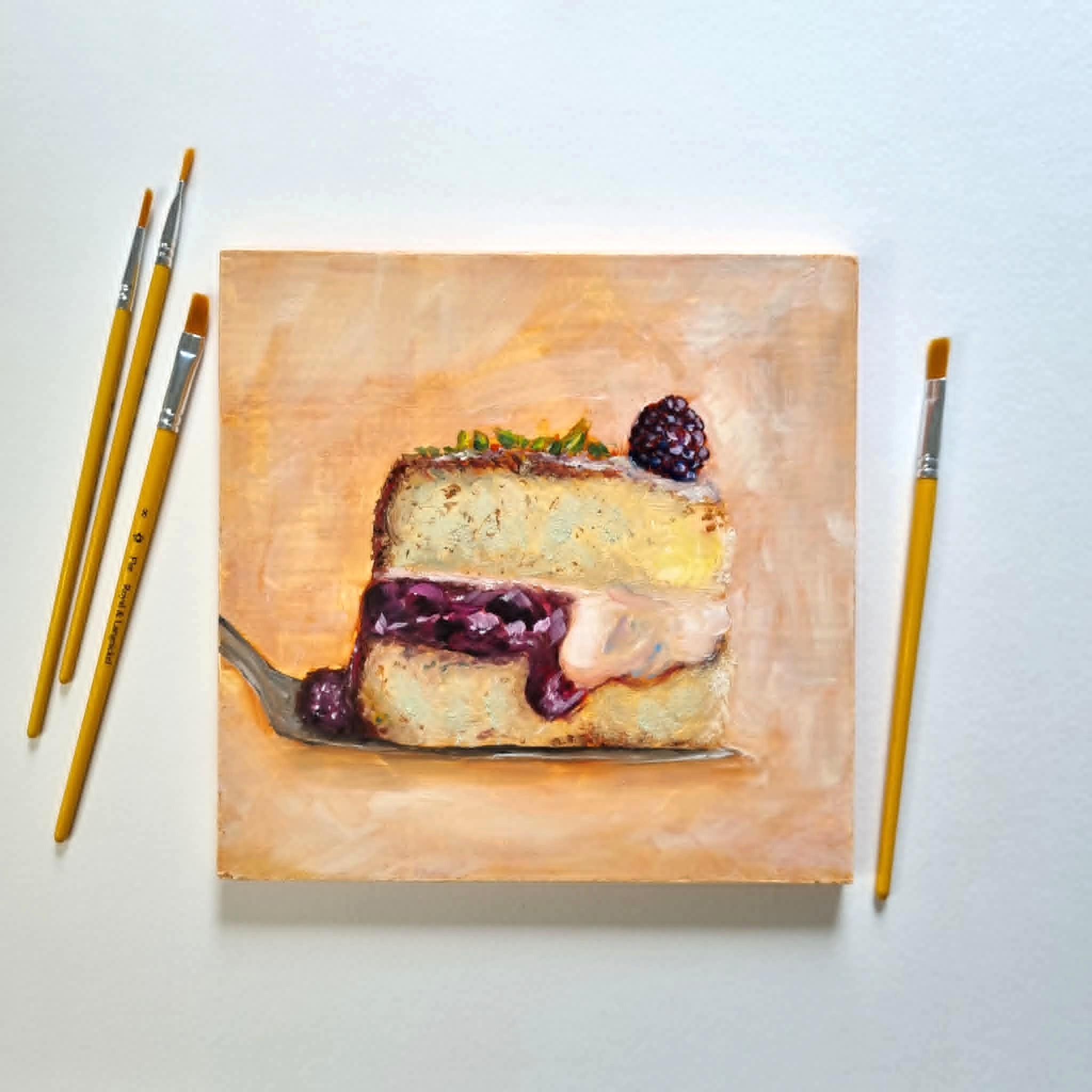 slice of cake oil painting