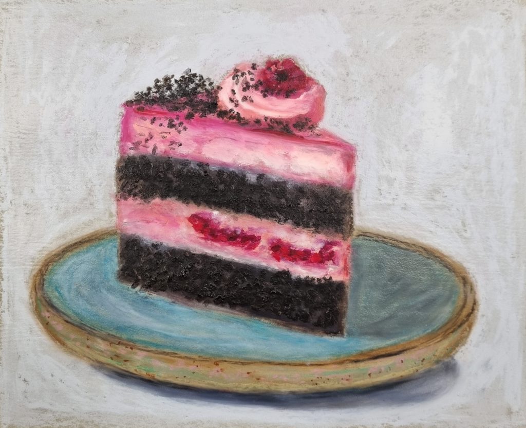 Just one slice oil pastel piece by Rugile Eigerdaite